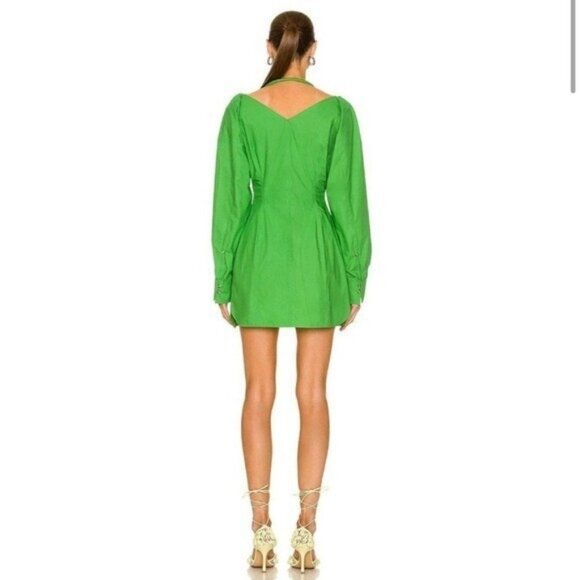 Nanushka Alyssa Dress in Green Womens Shirt Dress Button Front Designer Mini XL - Picture 10 of 10